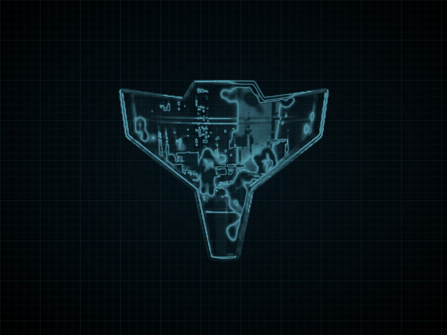 Source-locked cyan technical blueprint of Dark Visor on a black grid.