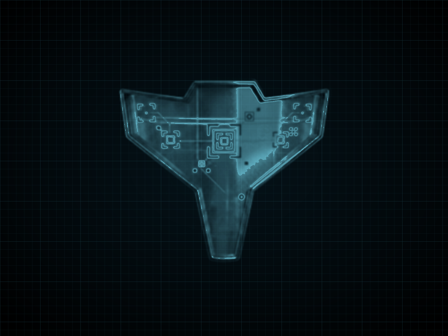 Source-locked cyan technical blueprint of Scan Visor on a black grid.
