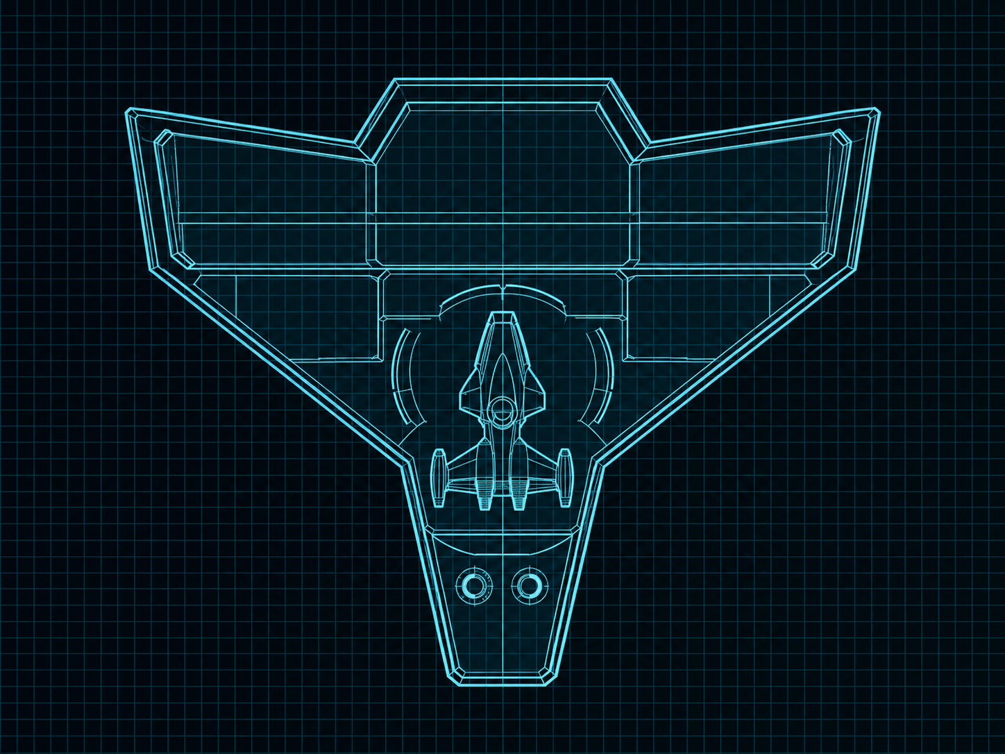 Cyan line schematic of the Command Visor interface on a black technical grid.