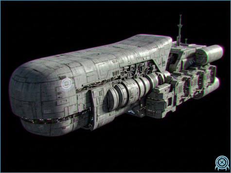 Galactic Federation technology archive image of Argus-Class E.M.M.I. Transport Ship, showing E.M.M.I. delivery vessel profile