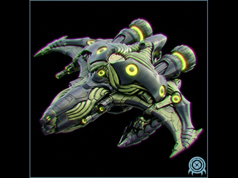 Kanden's Gunship, a compact independent hunter spacecraft with four articulated landing limbs and a rear propulsion cluster.