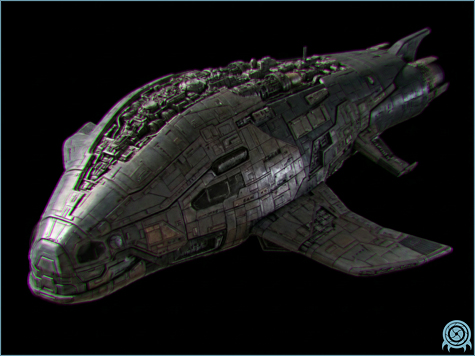 Space Pirate technology archive image of Overlord-Class Command Ship showing hostile command vessel scan profile