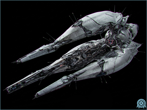 Space Pirate technology archive image of Reaver-Class Destroyer capital craft showing hostile vehicle scan profile