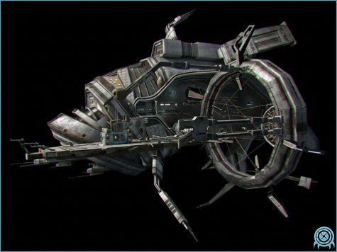 Space Pirate technology archive image of Orpheon-Class Research Frigate class showing hostile research vessel scan profile