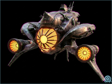 Space Pirate technology archive image of Colossus-Class Warship heavy-assault craft showing hostile vehicle scan profile