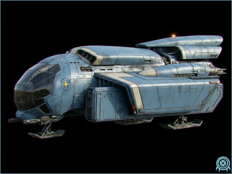 Galactic Federation technology archive image of Asclepius-Class Military Transport, platoon deployment vessel