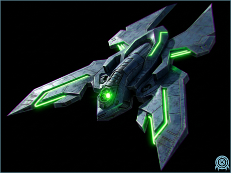 Galactic Federation technology archive image of Sylux's Gunship: Delano 7, Delta-class hunter gunship and strike fighter platform