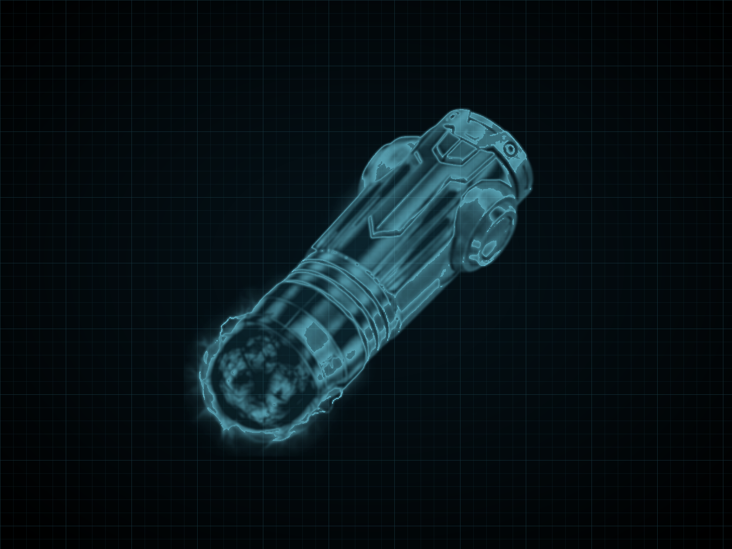 Source-locked cyan technical blueprint of Charge Beam on a black grid.