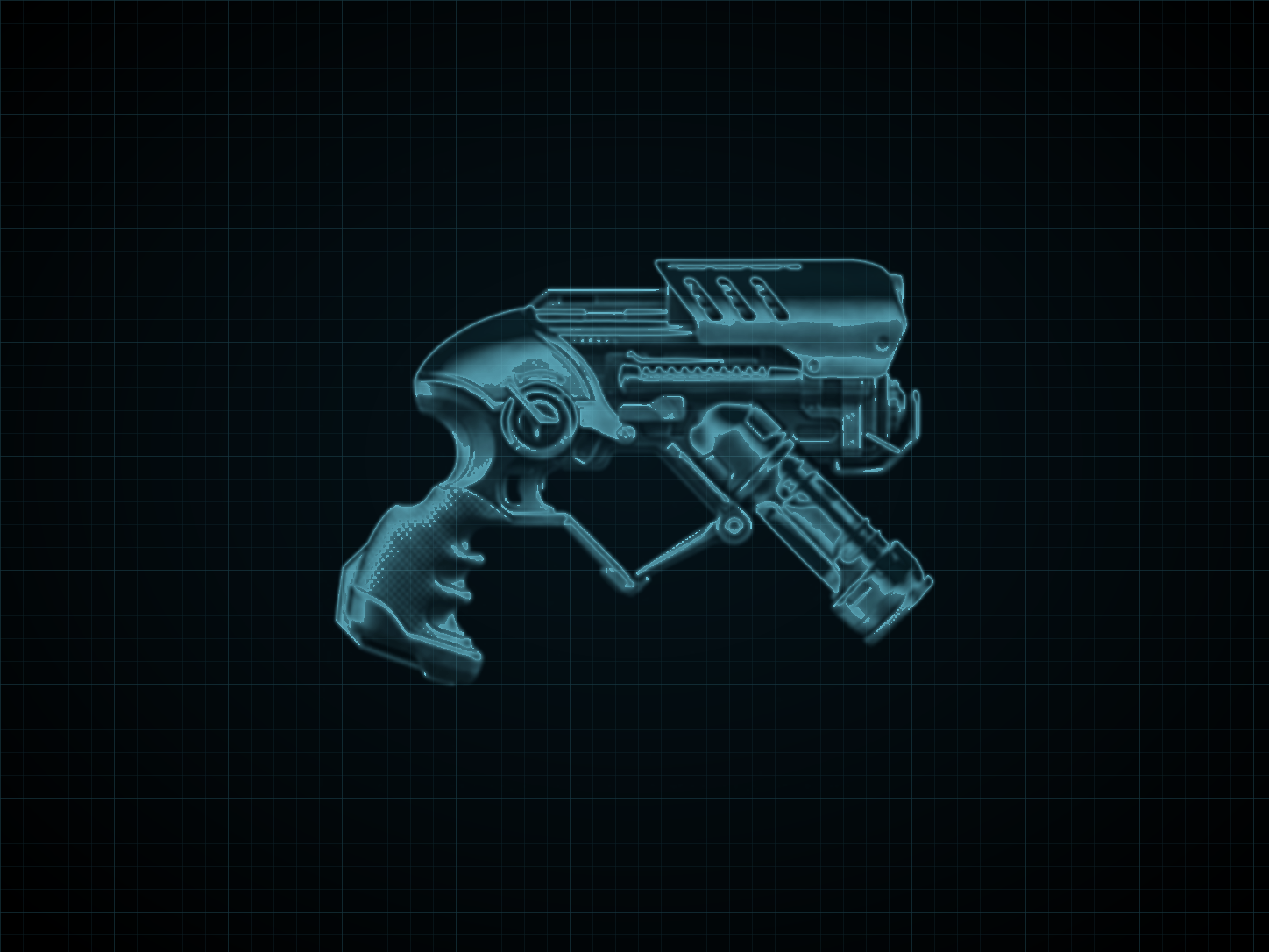 Source-locked cyan technical blueprint of CX-5142 Freeze Gun on a black grid.