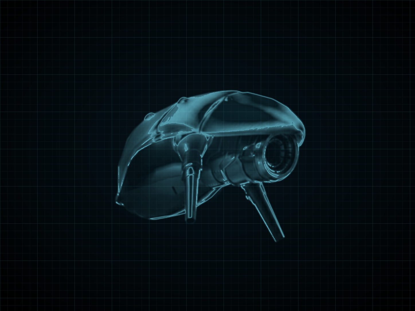 Source-locked cyan technical blueprint of Judicator on a black grid.