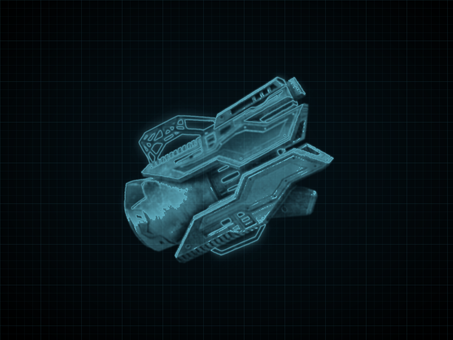 Source-locked cyan technical blueprint of PL-4385 Pulse Laser on a black grid.