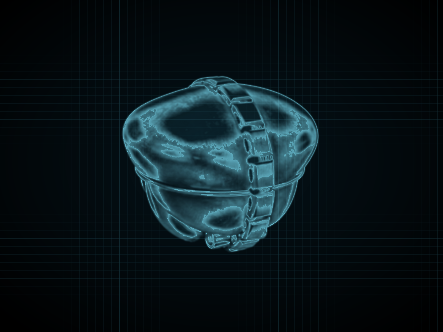 Source-locked cyan technical blueprint of Power Bomb on a black grid.