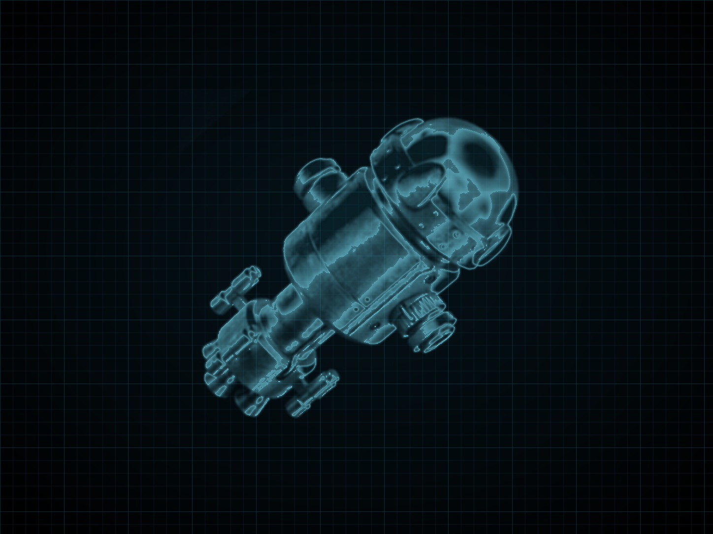 Source-locked cyan technical blueprint of Super Missile on a black grid.
