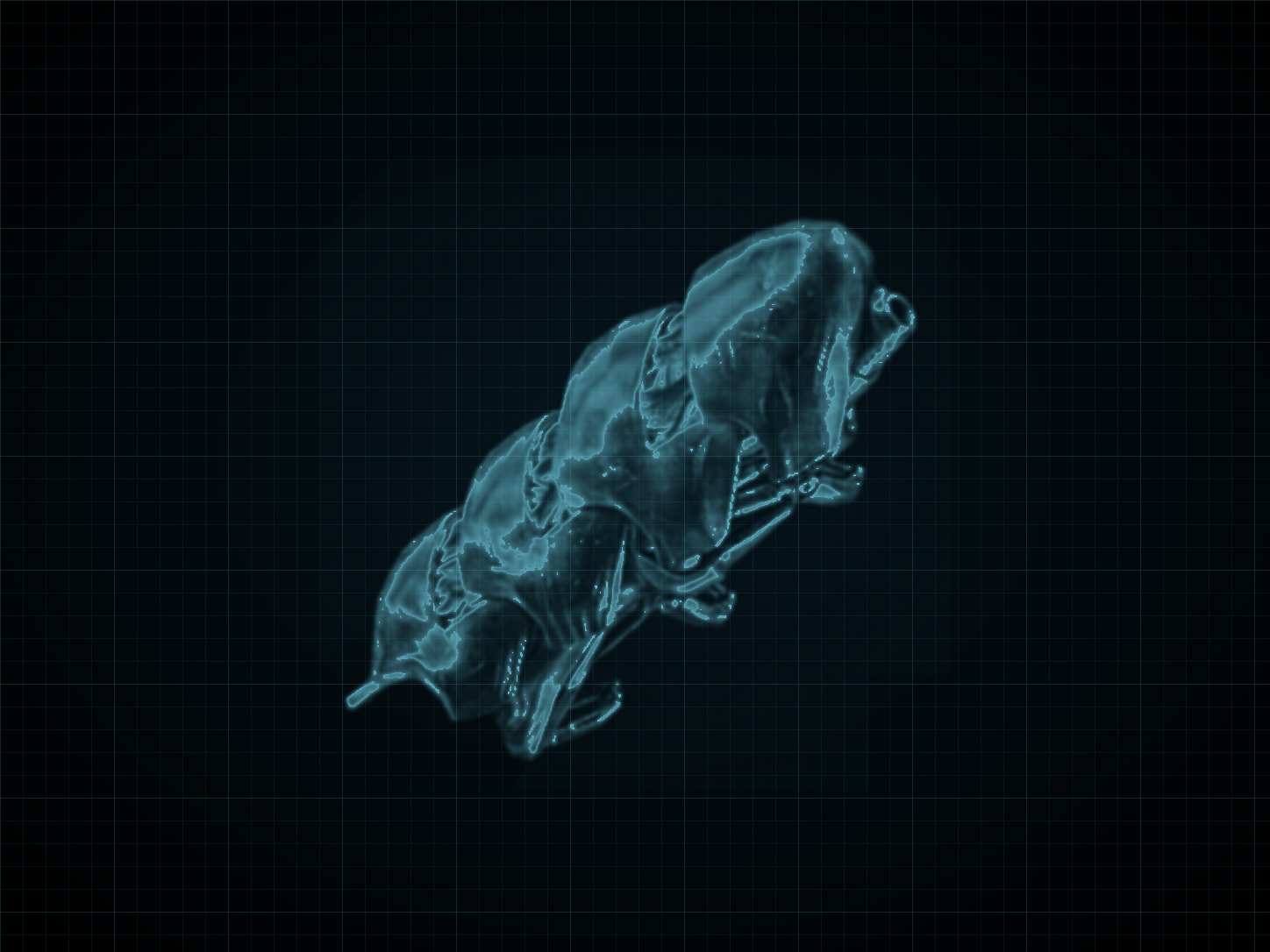 Source-locked cyan technical blueprint of Volt Driver on a black grid.