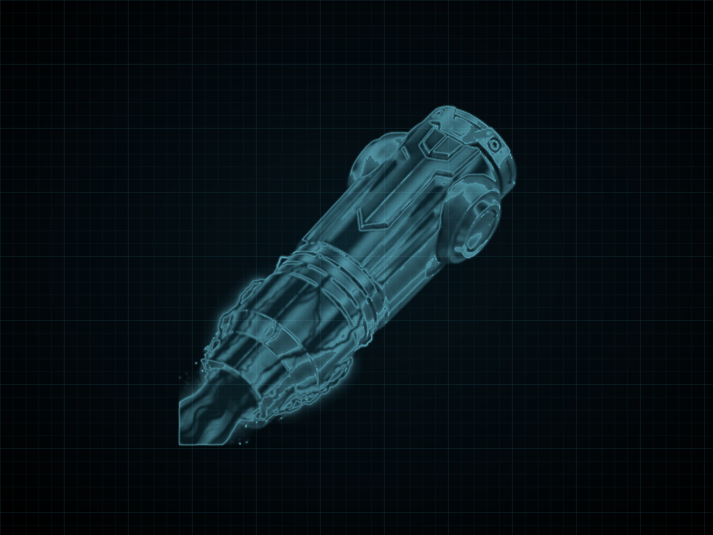 Source-locked cyan technical blueprint of Wave Beam on a black grid.