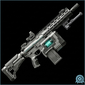 Galactic Federation armament archive image of DL-4162 Light Assault Rifle, reduced-output demolition rifle, showing weapon profile and operational effect signature