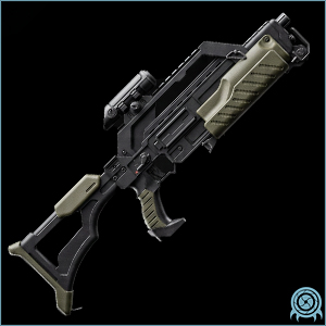 Galactic Federation armament archive image of PR-4625 Assault Rifle, platoon rifle with scope or grenade launcher attachment, showing weapon profile and operational effect signature