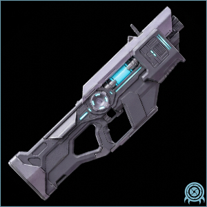 Galactic Federation armament archive image of RT-6336 Submachine Gun, compact automatic weapon, showing weapon profile and operational effect signature